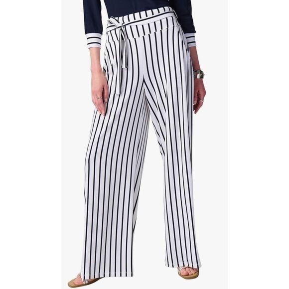 Joseph Ribkoff Striped Silky Knit Wide-Leg Pants in Navy & White NWT Size 4 - Picture 1 of 12